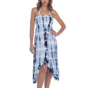 NWT Raviya Women's Tie Dye Strapless Midi Swim Cover Up Navy Size S-L $60 LLL521